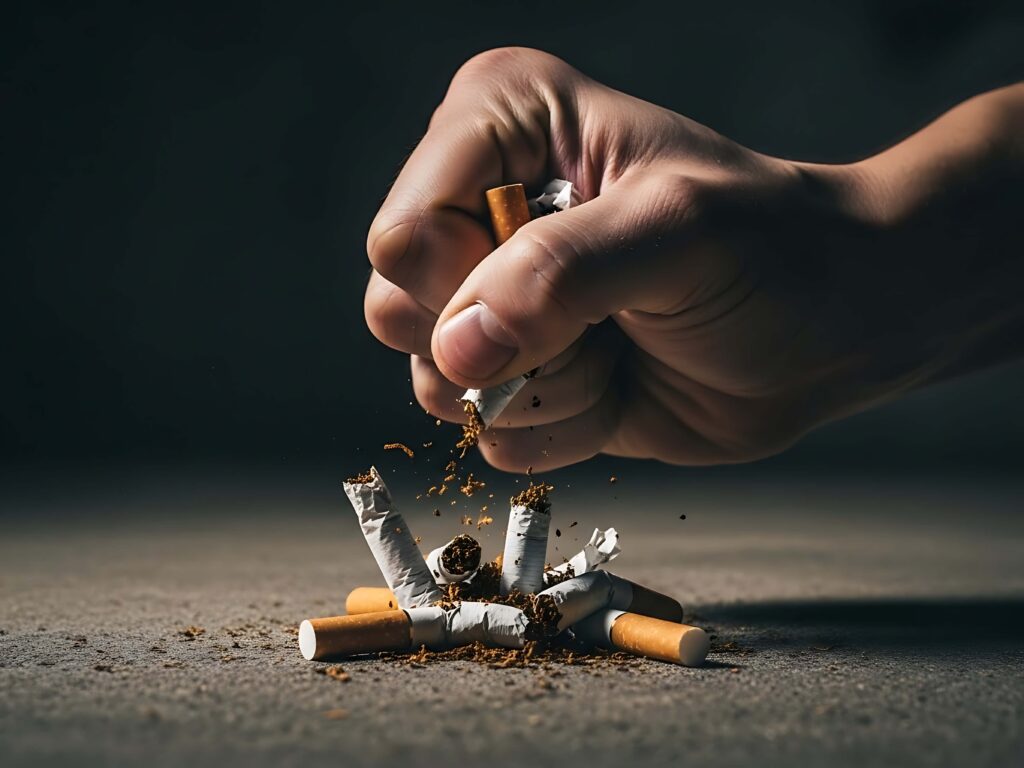 quit-smoking.jpg Hand crushing a broken cigarette, symbolizing the decision to quit smoking