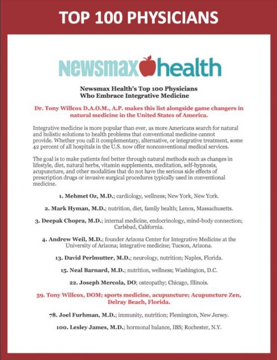 Dr. Tony Willcox Newsmax Health Top 100 Integrative Medicine Physicians award.